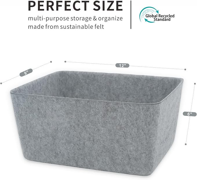 Welaxy Felt Storage Bin, Wide Deep Drawer Organizer Caddy for Makeup, Jewelry, Stationery, Closet & Bathroom, Minimalist Box (Gray Bin, M) - Image 7