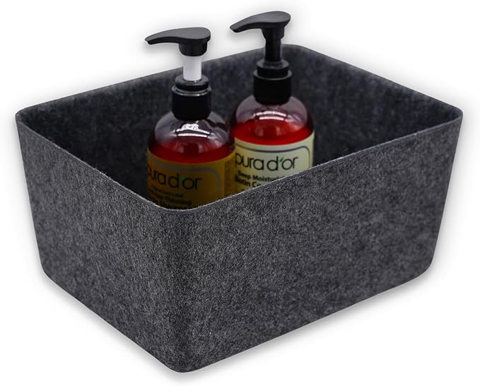 Welaxy Felt Storage Bin, Deep Wide Drawer Organizer Caddy for Makeup, Jewelry, Stationery, Closet & Bathroom, Minimalist Storage Box (Charcoal Bin, M) by Welaxy