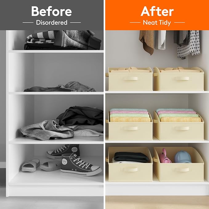 Lifewit Trapezoid Closet Storage Bins for Shelf, 6 Packs Non-woven Closet Organizer Baskets with Handles, Foldable Clothes Containers Boxes for Clothing, Book, Purse, 16L, Medium, Beige - Image 7