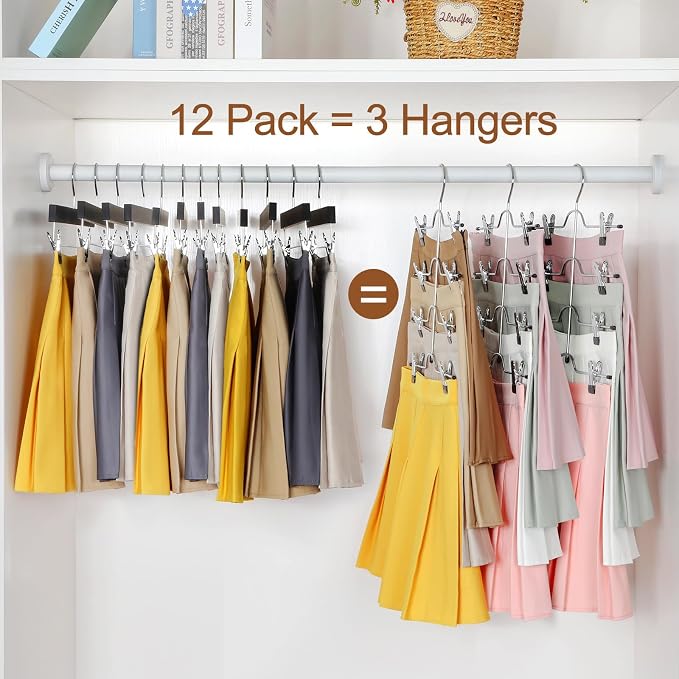 TOPIA HANGER 4 Tier Metal Skirt Hangers for Women, Pants Hanger Space Saving with Adjustable Clips, Gain 70% More Space, Non Slip Grip for Slacks, Trousers, Shorts, Jeans, Towels, Black, 3-Pack, CT24B - Image 3