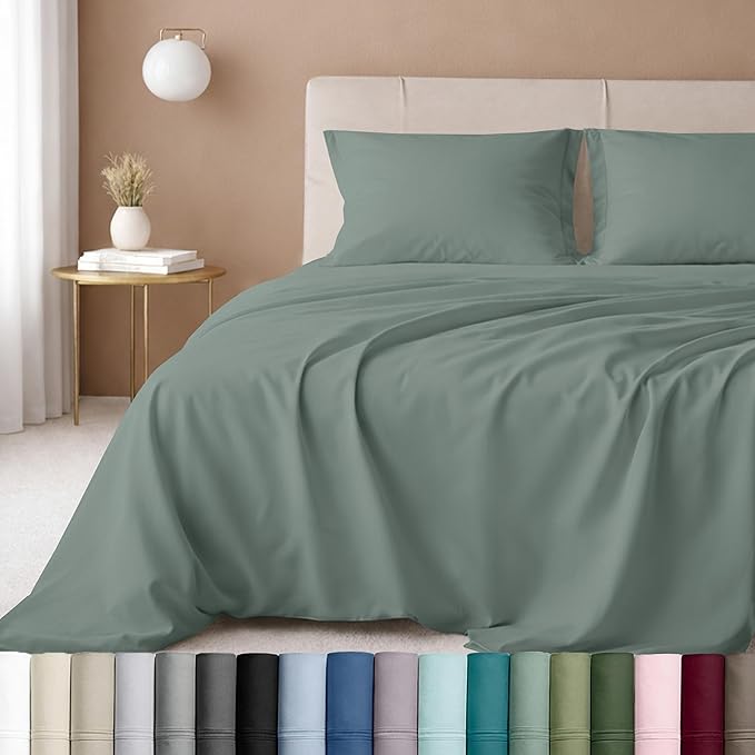 California Design Den Twin Sheet Set - 100% Cotton, Luxury 600 Thread Count Deep Pocket Twin Sheets, Soft Durable Bedding with Sateen Weave (Sage Green - Cool Tone)