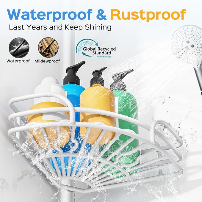 HAMITOR Shower Caddy Corner Tension Pole: 4-Tier Large Capacity Bathroom Organizer Shelf with Towel Bar - Rustproof No-Drill Adjustable 47-123 inch Storage for Renters, Home Bathtub Stand Rack, White - Image 5