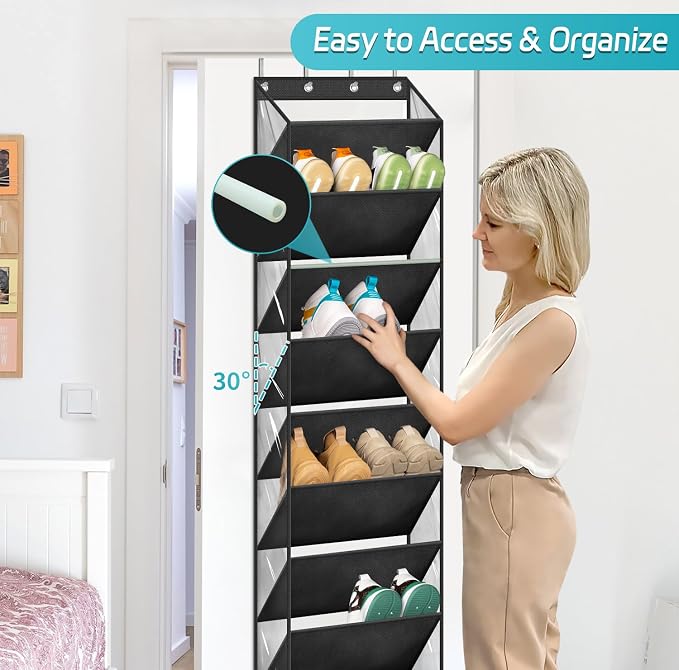 AOODA 10 Tier Clear Over the Door Shoe Organizer Storage, Deep Pockets Large Hanging Shoe Rack for Closet Door, Fit 20 Pairs Shoe Holder Hanger for Sneakers, Boots (Black) - Image 4