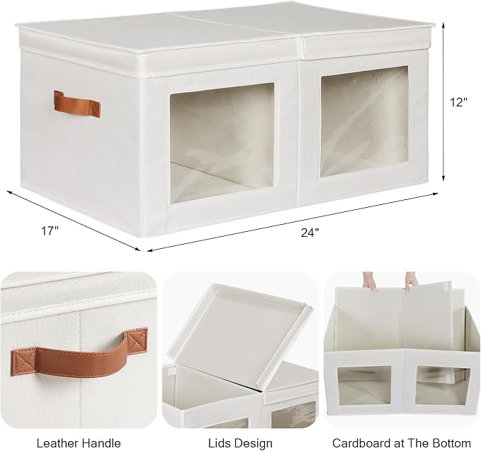 Univivi Large Storage Boxes with Lids, Collapsible Foldable Storage Bins for Clothes, [1-Pack] Fabric Storage Cubes with Handles, Closet Organizers for Home, Bedroom (Beige, 24” x 17” x 12") - Image 2