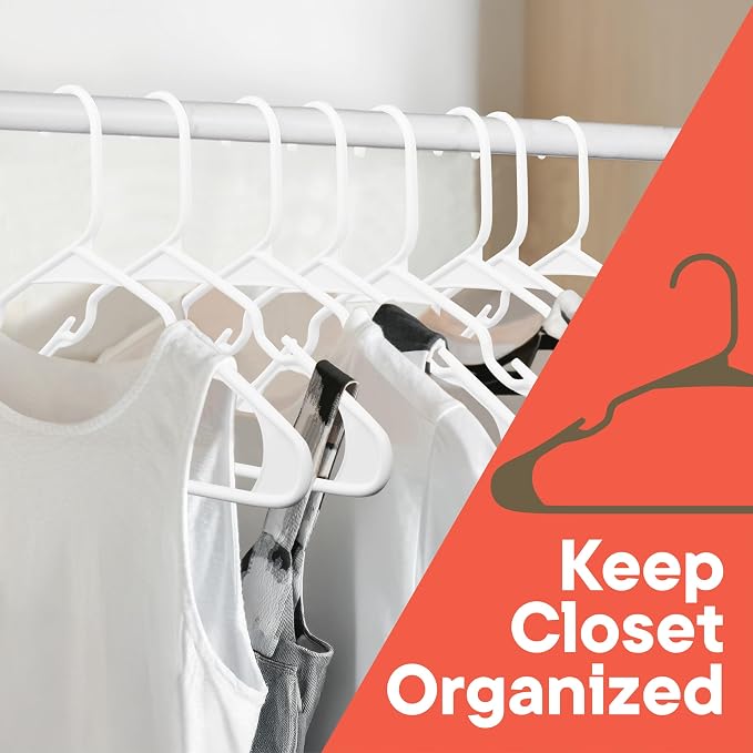 White Plastic Hangers 120 Pack– Heavy-Duty Plastic Hangers Slim and Space-Saving, Durable and Lightweight PP with Non-Slip Shoulder Notches for Slip Dresses, Suits, Jackets & Camisoles - Image 5
