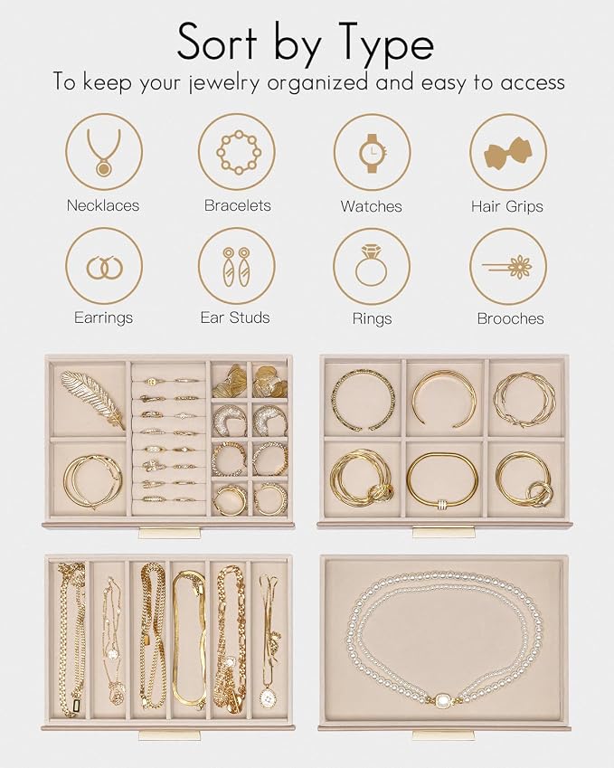 VLANDO 4 Layer Jewelry Box for Women, Mothers Day Gifts for Women, Glass Lid Jewelry Organizer with 4 Drawers for Necklaces Rings Earrings Bracelets - Toffee - Image 4