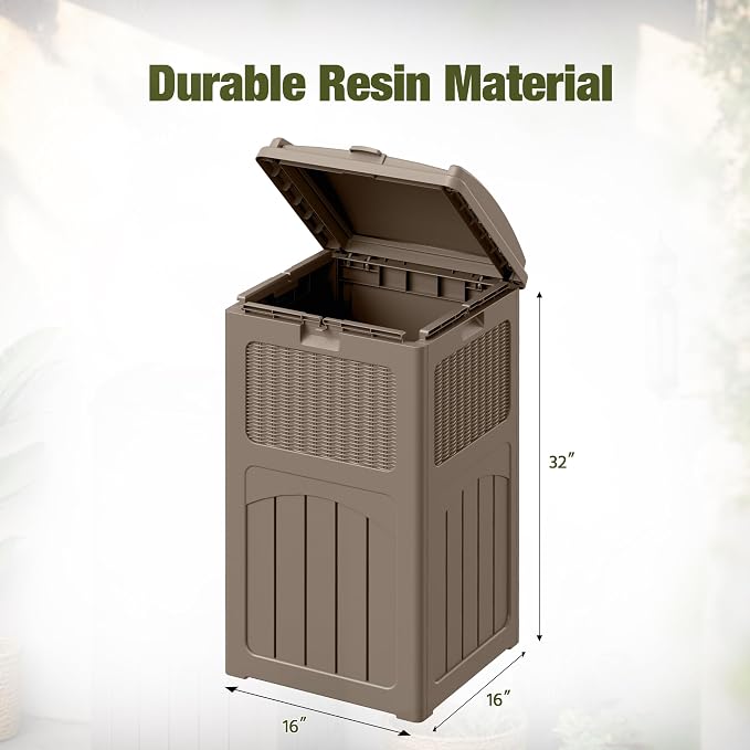 Devoko 33 Gallon Outdoor Trash Can with Dual Lid, Heavy Duty Waterproof Resin Garbage Bins Outside, Hideaway Waste Bins for Patio, Outside Pool, Backyard and Deck (2, Brown) - Image 7