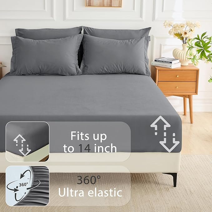 MUXHOMO 7 Pieces King Comforter Set, Soft Bed in a Bag King Size, All Season Bedding Set with Comforter, Flat Sheet, Fitted Sheet, Pillowcases & Shams, Dark Grey