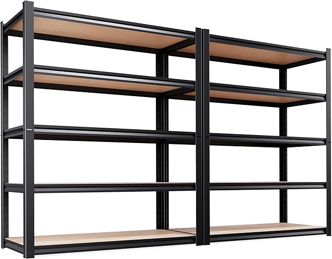 2-Piece Set 78''H*46''W Storage Shelves,3000LBS Garage Shelving,Adjustable Garage Shelves,Heavy Duty Metal Shelving, 5 Tier Wood Utility Steel Shelf, Shelving Units and Storage Rack 2Pack by KORVENA