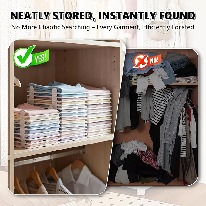 Accenter 10Pc Stackable Closet Organizer & Shirt Folder Board Bundle Tshirt Organizer for Closet Organizers and Storage Clothes Folding Board for Closet Storage Suitable for Lightweight Clothing White - Image 4