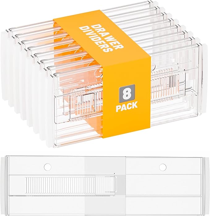 Yieach 8 Pack 6 Inch Tall Acrylic Drawer Divider for Clothes-Expandable from 12.3-18''-Adjustable Dresser Deep Drawer Dividers for Baby Clothing,Underwear,Clear in Drawer Separators for Kitchen,Office by Yieach