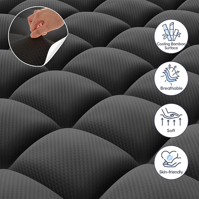 ELEMUSE 3 Inch Dual Layer Memory Foam Mattress Topper Cal King, 2 Inch Cooling Gel Memory Foam Pad Plus 1 Inch Down Alternative Pillowtop Mattress Pad with Cooling Cover, Black