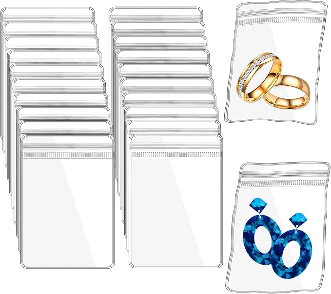 Jewelry Pouch Clear Self Seal Plastic Zipper Bags for Earrings Rings Packing Storage Transparent PVC Lock Pouches, Pack of 80 by LingLingo