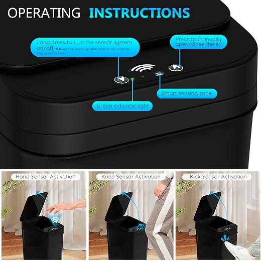 jinligogo 3Pack Bathroom Small Trash Can with Lid, 2.6 Gallon Touchless Automatic Garbage Can Slim Waterproof Motion Sensor Smart Trash Bin for Bedroom, Office, Living Room-Black - Image 4