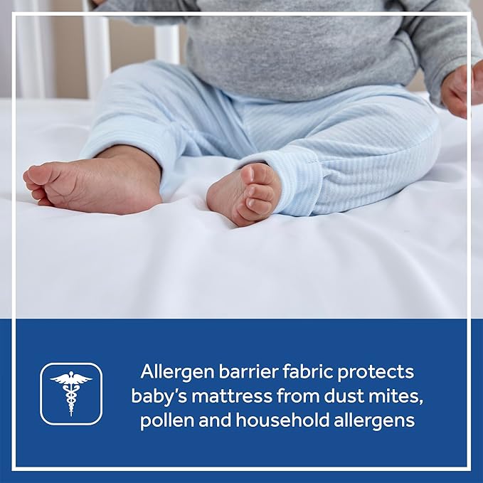 Sealy Baby Allergy Protect Antimicrobial Crib Mattress Protector Pad, Fitted Toddler Bed Cover, Protective Sheet for Boys & Girls Bedding, Waterproof, Machine Washable / Dryer Friendly, 52x28" - White