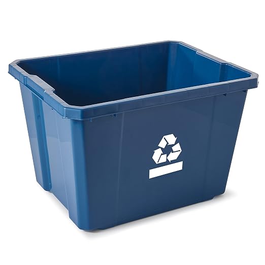 Gracious Living Medium Curbside Blue Box, Plastic 17 Gallon/64 Litre Home Trash Can Refuse and Recycling Bin Container with Built-in Handles (6 Pack) - Image 4