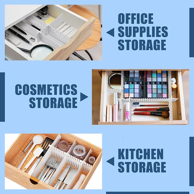 Blosssound 15 Pcs 5.12 Tall Drawer Divider Adjustable Drawer Organizer DIY Ultra Deep Storage Organizer Separator with Fixed Buckle for Underwear Socks Dormitory Office Kitchen Bedroom(White) - Image 6