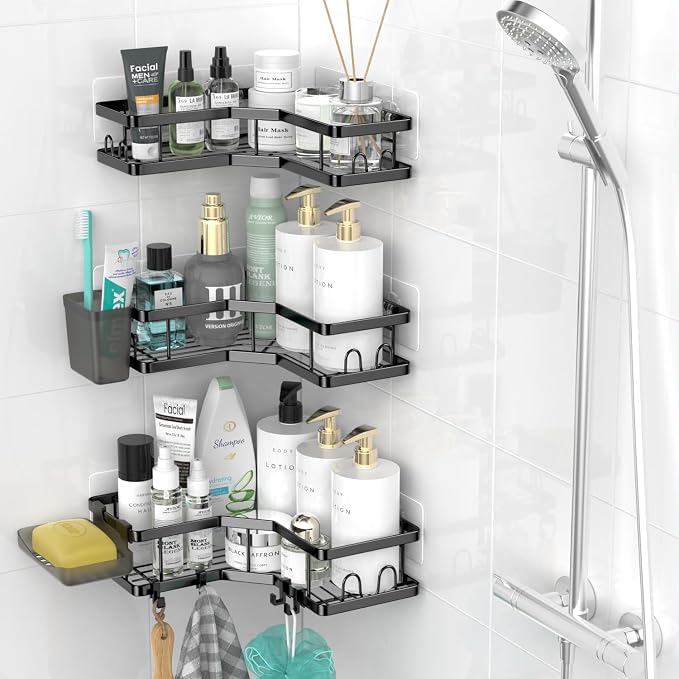 AKTECKE Corner Shower Caddy Bathroom Organizer: Stainless Steel Adhesive Shower Rack - 3Pack No Drilling Shower Shelf - Rustproof Bathtub Organizer - Image 2