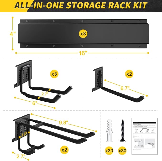 UUP 48" Garage Tool Organizer Wall Mount, 440lbs Garden Garage Storage Garage Organization with Adjustable Heavy Duty Hanging Hooks, Yard Rack Hanger System Shovel Rake Broom Ladder Holder, Men Gift - Image 5