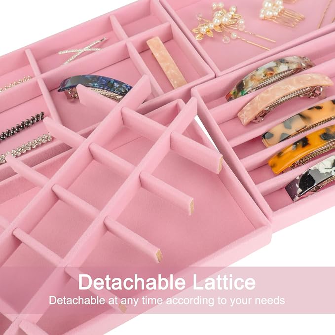 12Pcs Velvet Stackable Jewelry Trays, Jewelry Drawer Organizer, Large Removable Display Jewelry Tray, Necklace Bracelet Storage Box for Earring, Ring, Brooch, Watch (Pink) - Image 4