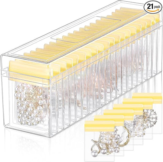 Kenning 21 Pcs Acrylic Jewelry Case Organizer, Clear Jewelry Organizers Holder with Portable Anti Tarnish Storage Bags for Rings, Earrings, Necklaces, Ideal Gifts for Women (Yellow) by Kenning