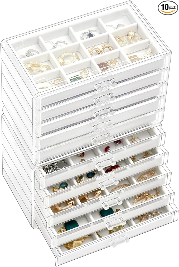 ProCase Earring Holder Organizer Jewelry Box with 10 Drawers, Acrylic Clear Earring Case with Adjustable Velvet Trays for Women - Warmwhite,10 Layers by ProCase