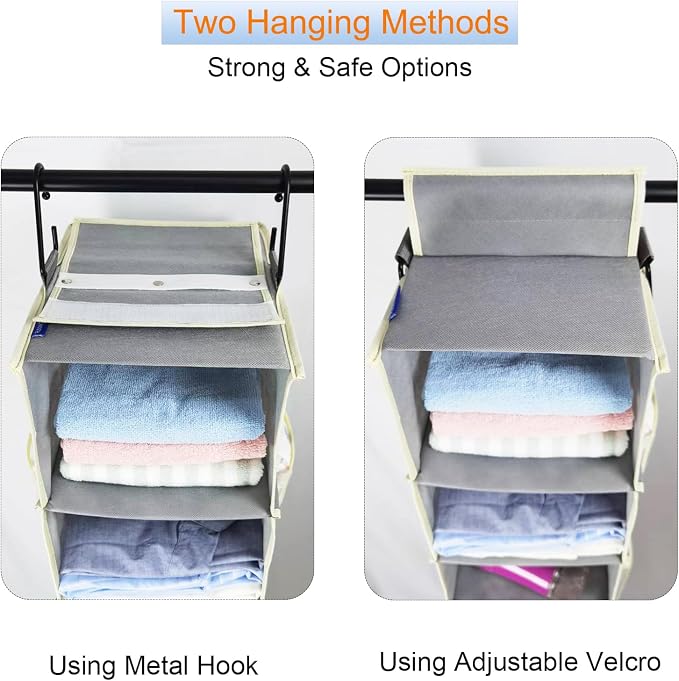 2 Pack Large-Sized Hanging Shoe Organizer 8-Shelf, Hanging Closet Organizer with 8 Side Pockets, Wider Hanging Shelves for Storage Shoes Clothes 9" W × 11.8" D× 48" H, Grey. - Image 4