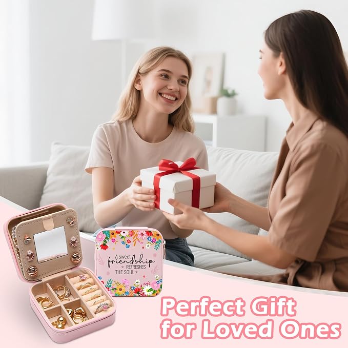 GAOLZIUY Friendship Gifts for Women, Friendship Travel Jewelry Box with Flowers, Portable Jewelry Organizer Case for Women Girls, Bestie Birthday Gifts for Soul Sister Best Friend BFF - Image 7