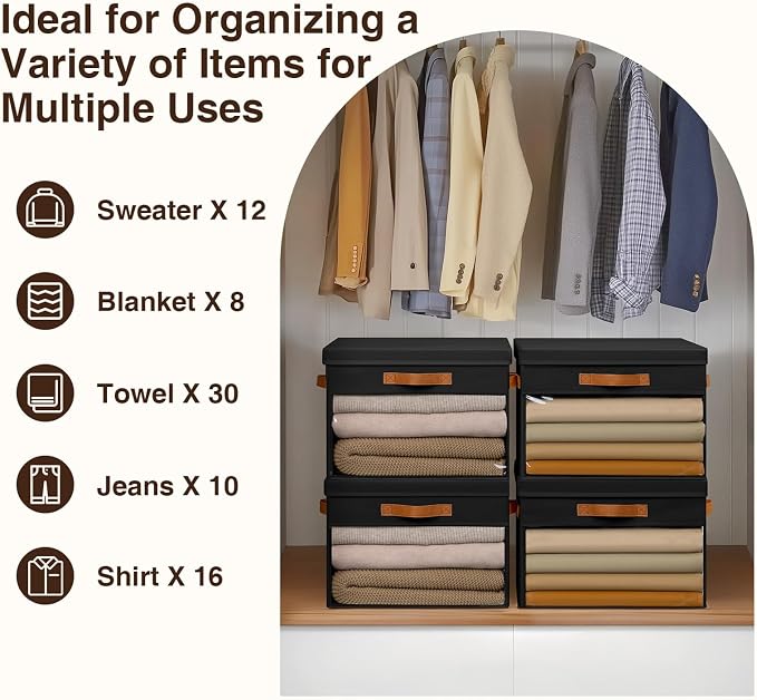 Homsorout Large Storage Bins with Lids - 3 Pack Foldable Decorative Organizers with Clear Windows & Handles, Cube Storage Organizers for Clothes, Blankets, Sweaters, Sheets, Black - Image 6