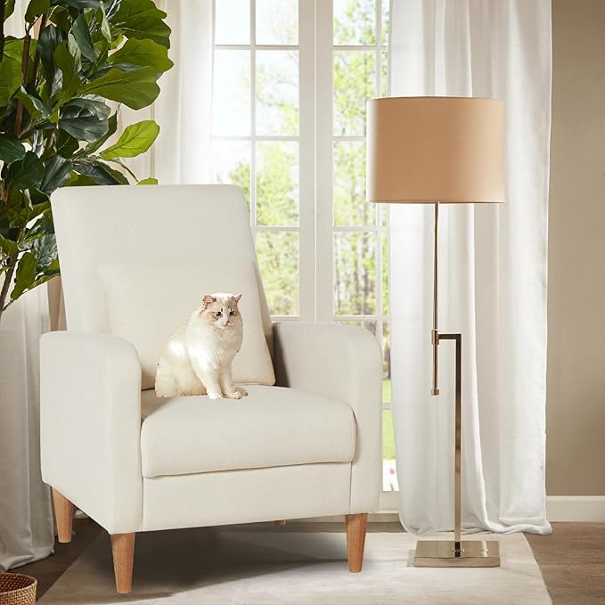 COLAMY Sherpa Upholstered Accent Chair Armchair with Pillow, Fabric Reading Living Room Side Chair,Single Sofa with Lounge Seat and Wood Legs, Cream
