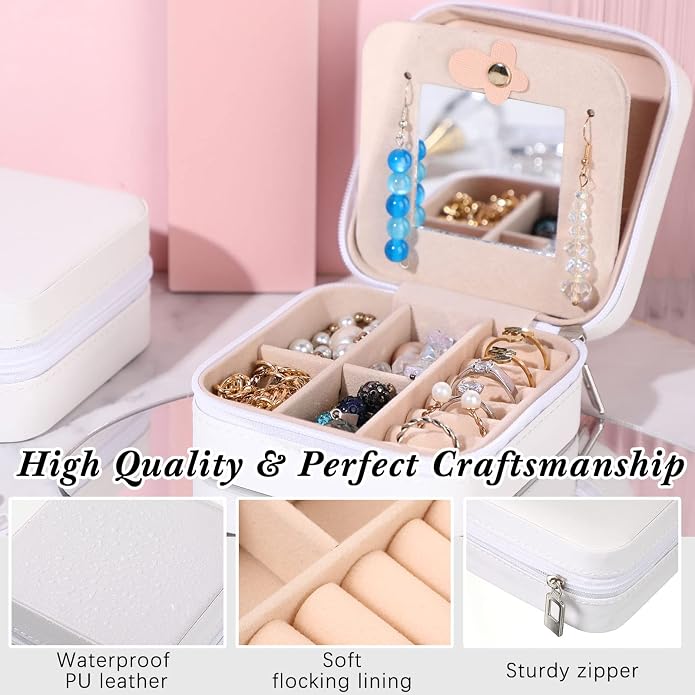 Hillban Bridesmaid Gifts Jewelry Box with Mirror, PU Leather Small Travel Jewelry Case Organizer Storage for Women Girls - Image 4