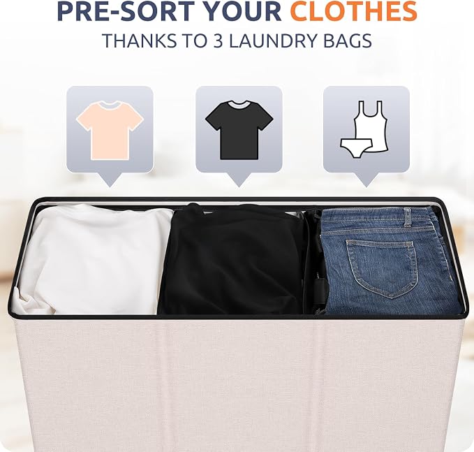 SOLEDI 180L 3-Section Laundry Hamper with Lid, Extra Large Dirty Clothes Basket with Sturdy Handles for Laundry Room & Bedroom - Durable Organizer for Sorting Laundry - Image 3