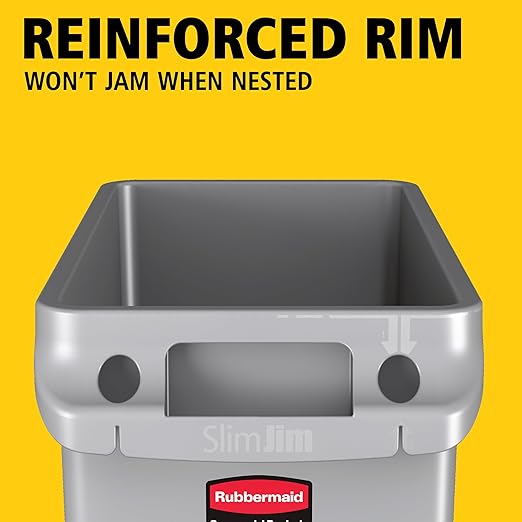 Rubbermaid Commercial Products Slim Jim Plastic Rectangular Trash/Garbage Can with Venting Channels, 23 Gallon, Gray - Image 2