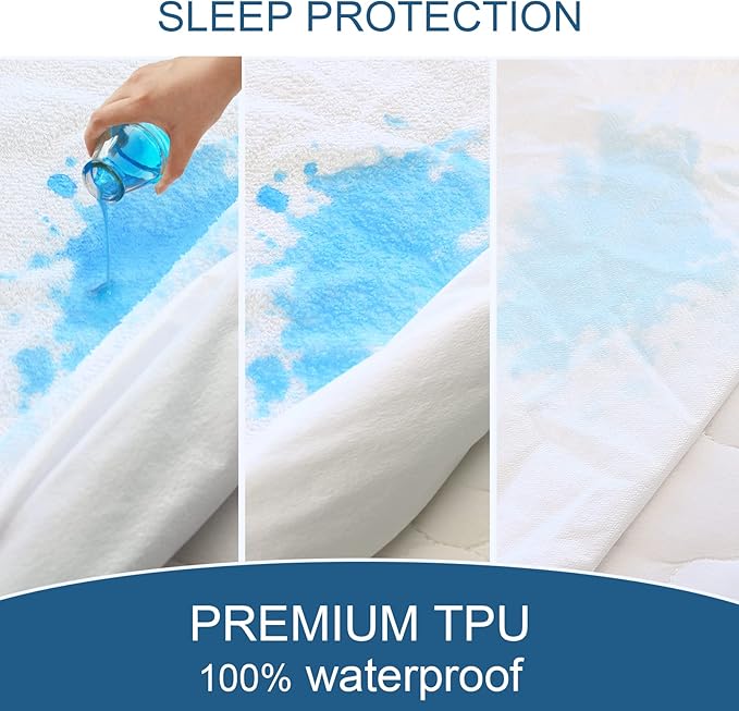 King Size Mattress Cover Protector 100% Waterproof Noiseless Mattress Topper Pad Bed Sheets Fitted up to 18'' Breathable Terry Ultra Soft & Skin-Friendly Mattress Protector King Machine Wash