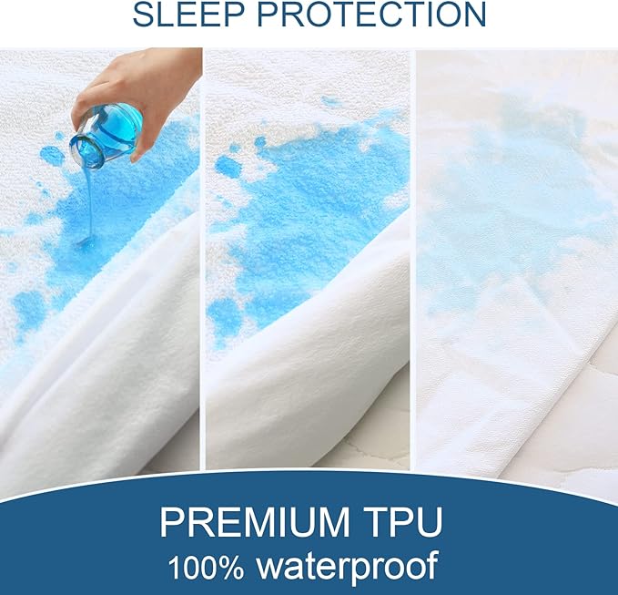 Full Extra Long (XL) Mattress Protector 100% Waterproof Full XL Sheets Fitted up to 14'' Depth Ultra Soft Terry Full XL Mattress Topper Cover Noiseless & Breathable, Machine Washable