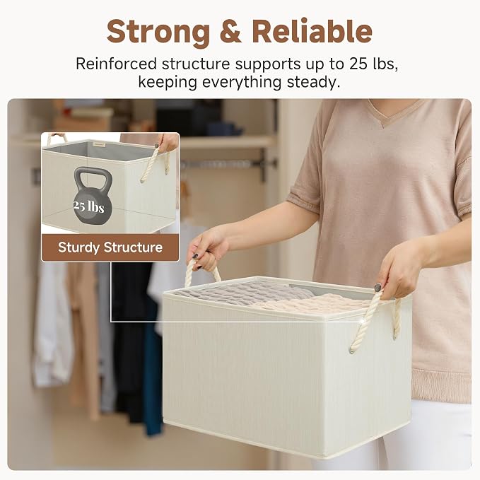 StorageWorks Collapsible Storage Bins, Closet Organizer Bins for Clothes, Fabric Shelf Baskets and Storage, Beige, White & Ivory, 3-Pack, Extra Large - Image 6