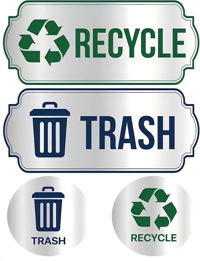 Recycle Stickers for Trash Bins 4Pcs, Waterproof Self-Adhesive Trash and Recycle Stickers for Home, Office, Hotel, Apartment, School, Recycling Signs for Indoor/Outdoor Garbage Can by CLVJQ