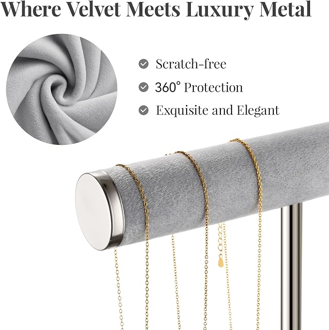 bussdis 2 Tier Bracelet Holder Display - Detachable T Bar Grey Velvet Bracelet Holder, Jewelry Holder Organizer for Bracelet, Necklace, Earrings, Rings - Image 3