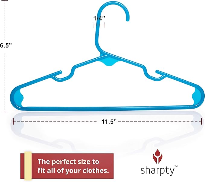 Sharpty Kids Plastic Hangers, Children's Hangers for Baby, Toddler, and Child Clothes - Everyday Standard Use - Ideal for Boys and Girls Closet, Clothing, Pants, Coats, and More - Blue, 60 Pack - Image 4
