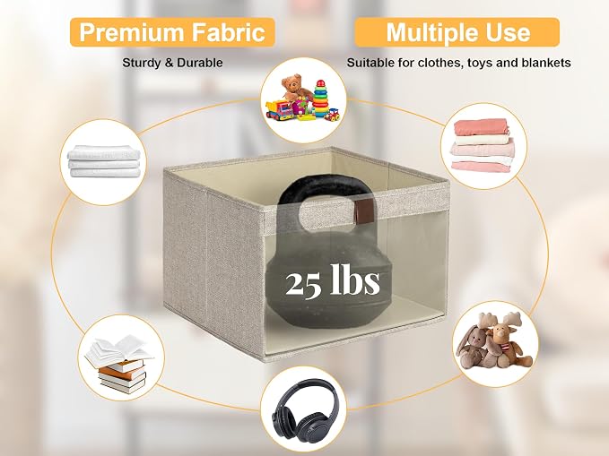 StorageWorks Closet Storage Bins, Extra Large Storage Baskets with Clear Window and Handles, Foldable Fabric Organizer for Clothes, Shelves, Brown and Beige, 3 Pack - Image 7