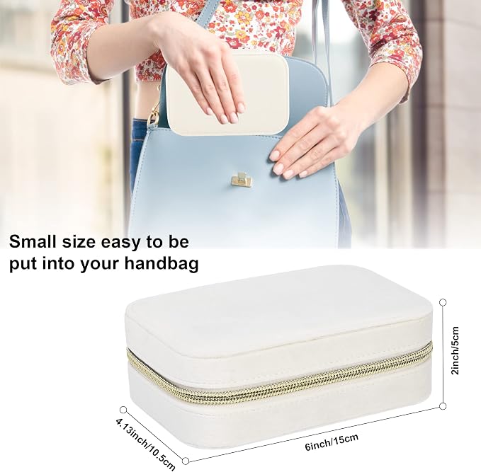 Dajasan Velvet Travel Jewelry Boxes, Small Travel Jewelry Case, Portable Travel Jewelry Organizer Box for Birthday Mother's Day Valentine's Day (Beige) - Image 2