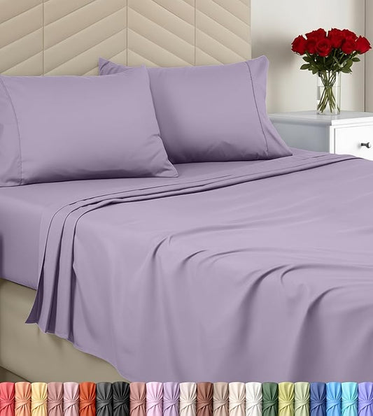 Utopia Bedding Queen Size 4 Piece Sheet Set - Brushed Microfiber - Soft Bed Sheets for Queen Size Bed Set - Includes 1 Fitted, 1 Flat, & 2 Pillow Cases - Deep Pocket (Lavender)