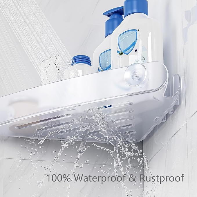 Sotfamily Plastic Shower Caddy Corner (for 90° Only), 4 Pack Adhesive Corner Shower Shelves for Bathroom Organizers and Storage, Frosted Clear - Image 5