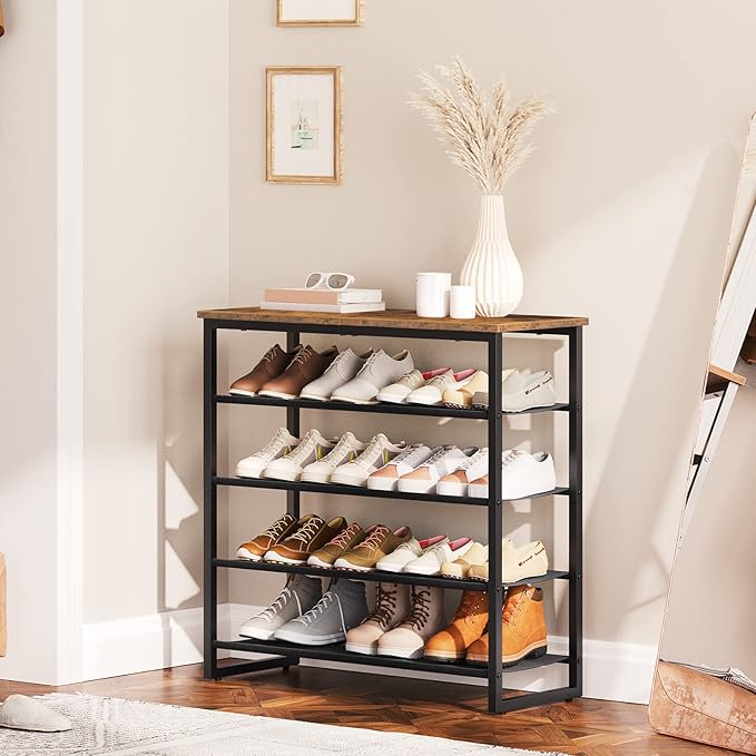 HOOBRO Shoe Rack, 5 Tier Shoe Storage Organizer with 4 Oxford Fabric Shelves and Top Panel, Holds 16-20 Pairs of Shoes, for Entryway and Closet, Industrial, Rustic Brown BF50XJ01 - Image 2