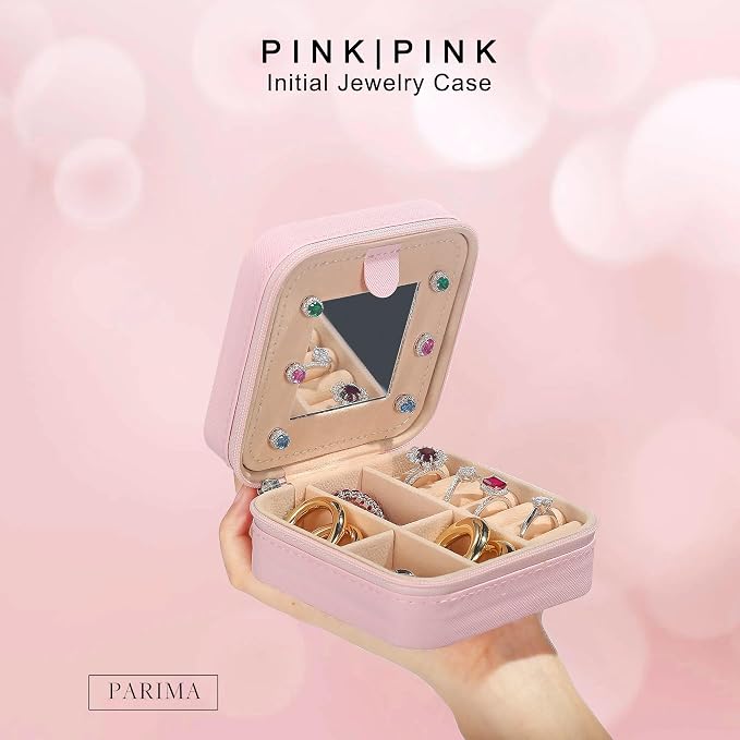 Parima Teen Girl Gifts Trendy Stuff for Girls, Pink Jewelry Box for Teen Girl | Travel Must Have Jewelry Box for Girls | Birthday Gift Graduation Travel Gifts - Letter B, Pink - Image 2
