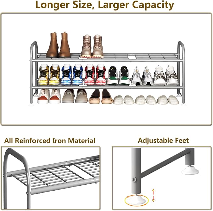 LINZINAR Shoe Rack 2 Tier Storage Organizer for Closet Entryway Metal Grey - Image 6