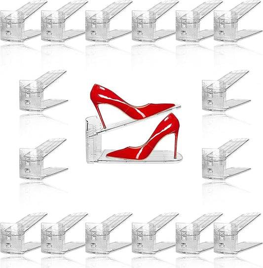 16 Pack Clear Shoe Slots Organizer - Adjustable Height 3.7''to 7.7'' Shoe stackers for a pair of shoes ,Shoe rack storage shoe space saver 50%,Easy to assemble shoe hold shoe organizer for cloest by NVGSN