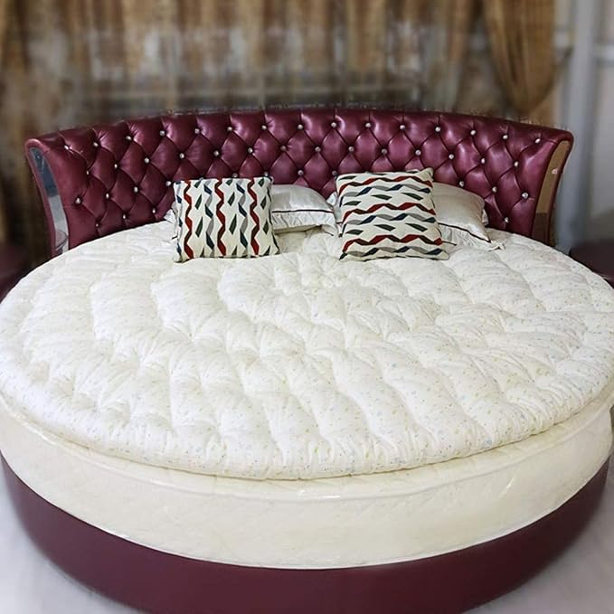 Round Mattress Topper with 100% Cotton Filling, Quilted Design Comfort Mattress Pad Ultra Soft Fluffy Mattress Protector,Diameter(71inch)