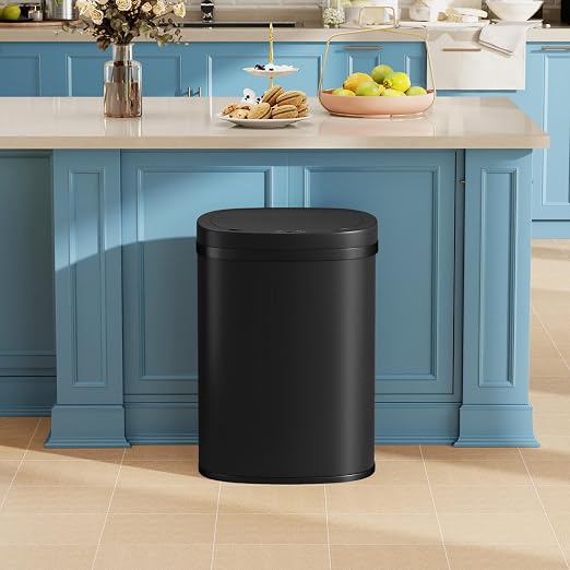 Stainless Steel Kitchen Trash Can Bathroom Bedroom Office Waste Bin with Lid Automatic Sensor Touch Free Garbage Can 13 Gallon / 50L,Black - Image 2