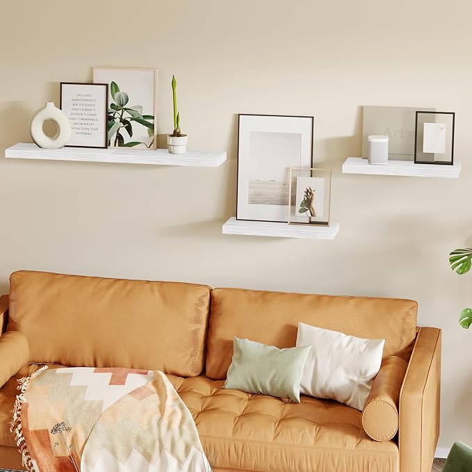Fixwal White Shelves for Wall, 15.8in Rustic Wood Finish Floating Wall Shelves Set of 4, Shelves for Wall Decor, with Invisible Brackets for Bathroom, Living Room,Bedroom and Kitchen - Image 6